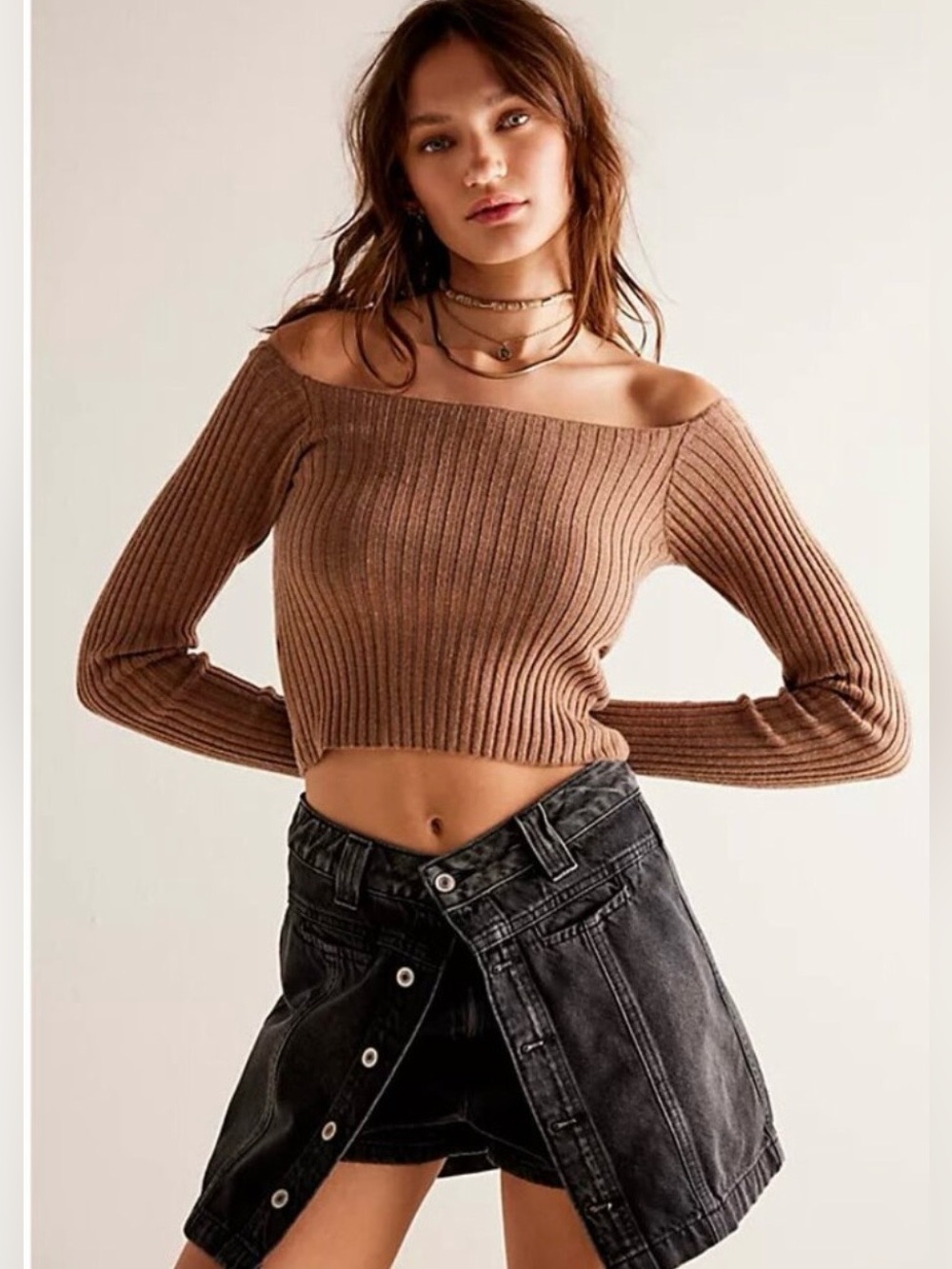 Free People We The Free Button-Front Denim Skort